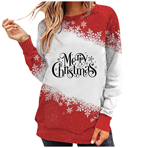  Pullover Sweatshirts For Women Fall Plus Size Sweatshirts Long Sleeve Christmas Print Fashion Pullover Top Streetwear