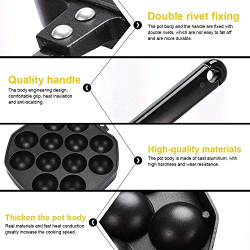  12 Holes Takoyaki Maker, Mini Pancakes Maker Japanese Taiyaki Pan Nonstick Egg Mcmuffin Maker Cast Iron Pan Cooking Tools With Handle For Octopus Ball Egg Puffs Mold Baking