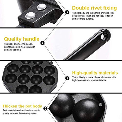  12 Holes Takoyaki Maker, Mini Pancakes Maker Japanese Taiyaki Pan Nonstick Egg Mcmuffin Maker Cast Iron Pan Cooking Tools With Handle For Octopus Ball Egg Puffs Mold Baking