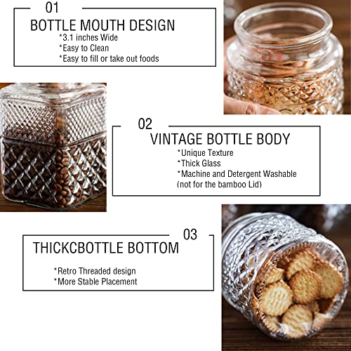  Large Glass Storage Jar, 60 FL OZ Glass Food Storage Containers With Bamboo Lid, Kitchen Containers Cereal Canisters Decorative Jar For Candy Snack Cookies Coffee Tea Nuts Airtight Glass Jars (Round)