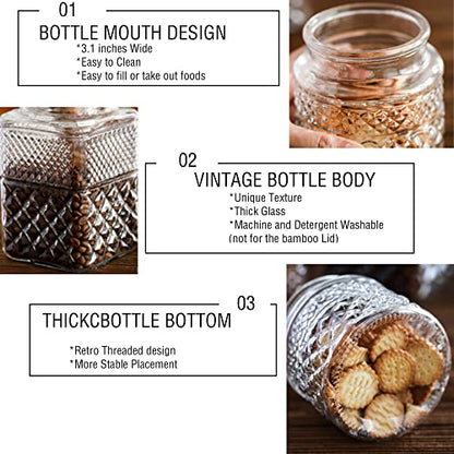  Large Glass Storage Jar, 60 FL OZ Glass Food Storage Containers With Bamboo Lid, Kitchen Containers Cereal Canisters Decorative Jar For Candy Snack Cookies Coffee Tea Nuts Airtight Glass Jars (Round)