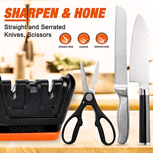  206N 3-in-1 Kitchen Chef Knife Scissors Sharpener, Sharpening Tool For Straight & Serrated Knives, Repair And Hone Blades, Fast Sharpen Scissor