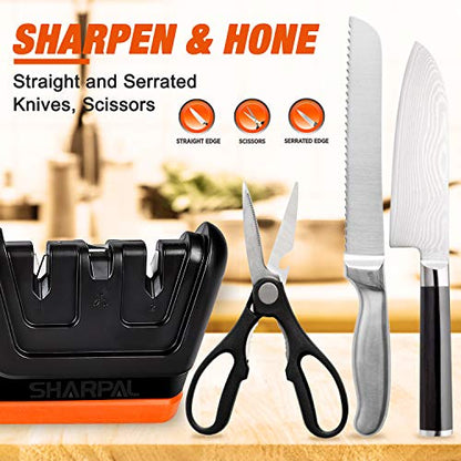  206N 3-in-1 Kitchen Chef Knife Scissors Sharpener, Sharpening Tool For Straight & Serrated Knives, Repair And Hone Blades, Fast Sharpen Scissor