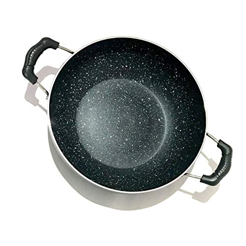  Induction Base Non-Stick Kadai With Glass Lid Non Stick Frying Wok Flat Bottom, Non Stick All Purpose Pan, Non-Stick Aluminium Kadhai Deep Fry Pan Non Stick 2.2 Litre