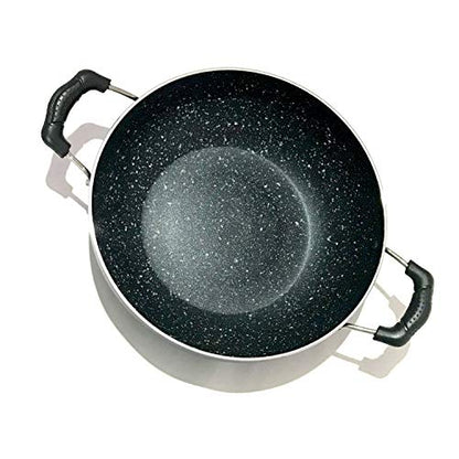  Induction Base Non-Stick Kadai With Glass Lid Non Stick Frying Wok Flat Bottom, Non Stick All Purpose Pan, Non-Stick Aluminium Kadhai Deep Fry Pan Non Stick 2.2 Litre