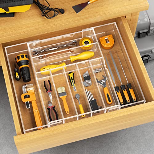  Expandable Kitchen Drawer Organizer For Flatware And Utensils,Clear Acrylic Adjustable Silverware Tray For Drawer,Office,Bathroom Supplies-9 Compartments