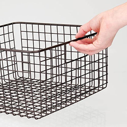  MDesign Farmhouse Decor Metal Wire Food Organizer Storage Bin Baskets With Handles For Kitchen Cabinets, Pantry, Bathroom, Laundry Room, Closets, Garage - 2 Pack - Bronze