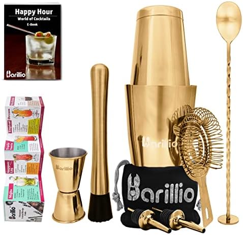  Ston Shaker Cocktail Shaker Set | Professional Bartender Kit With Weighted Martini Mixer, Hawthorne Strainer, Jigger, Mojito Muddler, Mixing Spoon & 2 Liquor Pourers……