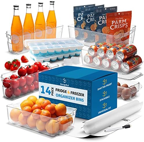  StorageBud Pantry Organization And Storage Bins - 14 Pieces Food Storage Containers - Clear Storage Bins For Fridge, Refrigerator & Kitchen Cabinet - BPA Free Freezer Organizer Bins