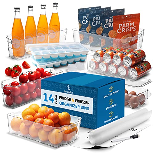  StorageBud Pantry Organization And Storage Bins - 14 Pieces Food Storage Containers - Clear Storage Bins For Fridge, Refrigerator & Kitchen Cabinet - BPA Free Freezer Organizer Bins