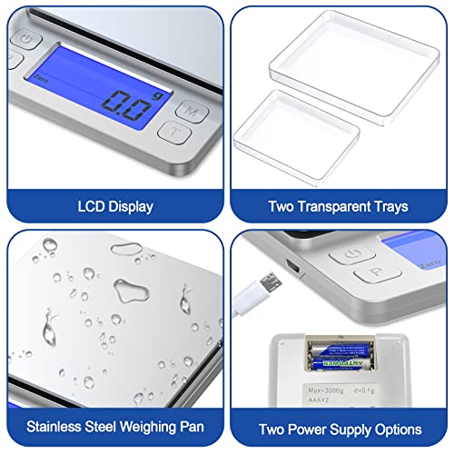  Kitchen Food Scale, Rechargeable Scale For Food Ounces And Grams, High Precision Digital Scale Used For Baking, Coffee Making, With LCD Display And 2 Trays