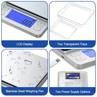  Kitchen Food Scale, Rechargeable Scale For Food Ounces And Grams, High Precision Digital Scale Used For Baking, Coffee Making, With LCD Display And 2 Trays