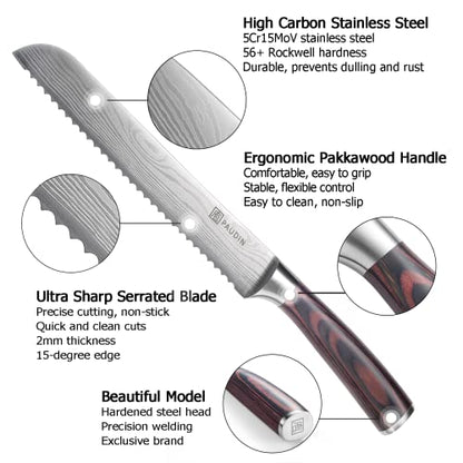  Bread Knife 8 Inch, Ultra Sharp Serrated Knife, Bread Knife For Homemade Bread, German High Carbon Stainless Steel Professional Grade Serrated Bread Knife, With Ergonomic Handle And Gift Box