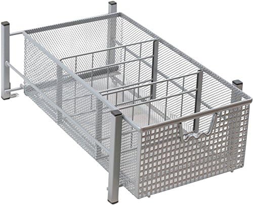  Mesh Cabinet Basket Organizer With Split Card, Silver (Large - 10 X 15.8 X 7.5)