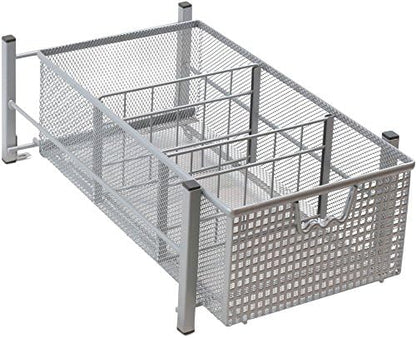 Mesh Cabinet Basket Organizer With Split Card, Silver (Large - 10 X 15.8 X 7.5)