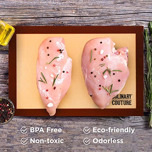  Non-Stick Silicone Baking Mats Set Of 3-2 Half Sheets And 1 Quarter Sheet - Reusable Baking Sheet And Macaron Mat - Silicone Baking Mat For Cookie Sheet, Includes Recipe E-Book