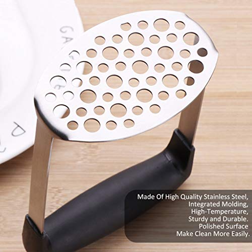  Stainless Steel Potato Masher, Black Handle, 12 × 7 × 17 Cm