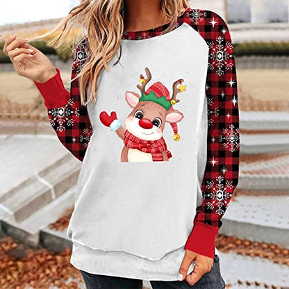  Womens Crewneck Sweatshirt Cute Plus Size Sweatshirts Long Sleeve Christmas Print Loose Tops Pullover Top Streetwear