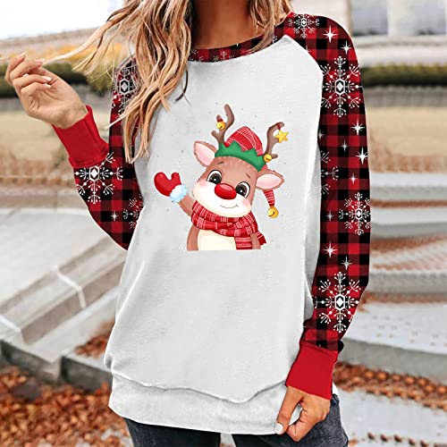  Womens Crewneck Sweatshirt Cute Plus Size Sweatshirts Long Sleeve Christmas Print Loose Tops Pullover Top Streetwear