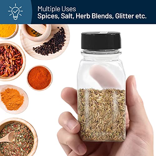  6 Pack 9.5 Oz Plastic Spice Jars With Black Cap, Clear And Safe Plastic Bottle Containers With Shaker Lids For Storing Spice, Herbs And Seasoning Powders, BPA Free, Made In USA