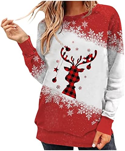  Womens Causal Loose Crewneck Fall Crew Neck Christmas Print Long Sleeve Sweatshirts Fashion Pullover Top Streetwear
