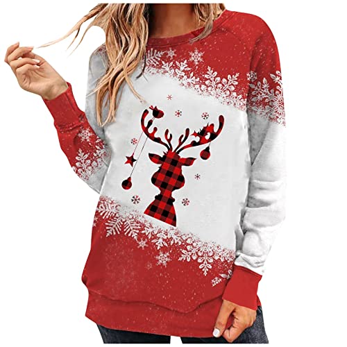  Womens Causal Loose Crewneck Fall Crew Neck Christmas Print Long Sleeve Sweatshirts Fashion Pullover Top Streetwear