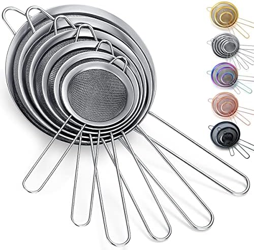  Fine Mesh Strainer 6 Pieces Set, Flour Sifter For Baking, Stainless Steel Clander, Matcha Tea Strainer, Gravy Separator, Stasher Sieve Pasta Strainers