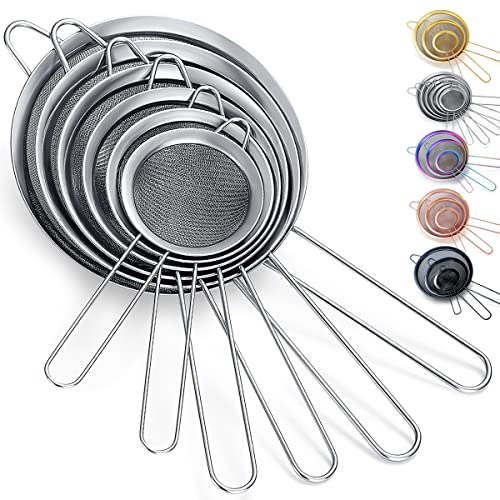  Fine Mesh Strainer 6 Pieces Set, Flour Sifter For Baking, Stainless Steel Clander, Matcha Tea Strainer, Gravy Separator, Stasher Sieve Pasta Strainers