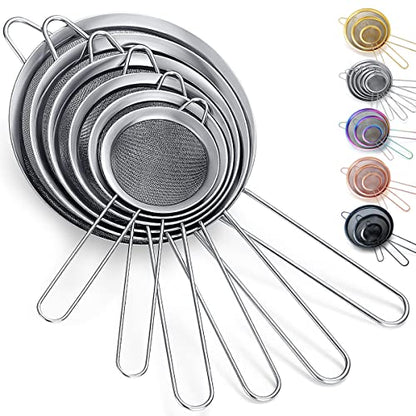  Fine Mesh Strainer 6 Pieces Set, Flour Sifter For Baking, Stainless Steel Clander, Matcha Tea Strainer, Gravy Separator, Stasher Sieve Pasta Strainers