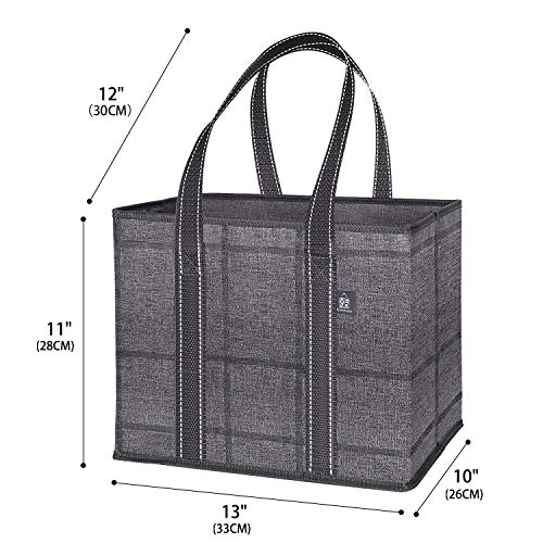  VENO 3 Pack Reusable Grocery Bag, Shopping Cart Bag, Storage Box, Heavy Duty, Hard Bottom, Collapsible, Utility Tote, Trunk Organizer (Black/Windowpane, Set Of 3)