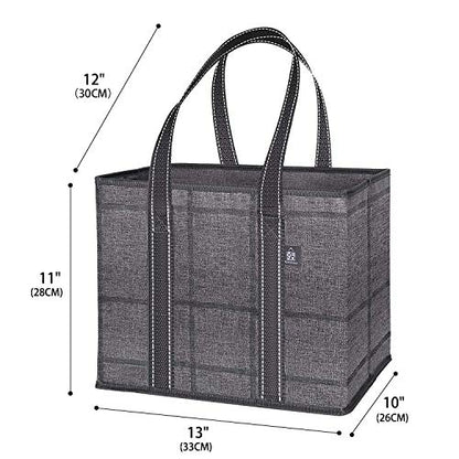  VENO 3 Pack Reusable Grocery Bag, Shopping Cart Bag, Storage Box, Heavy Duty, Hard Bottom, Collapsible, Utility Tote, Trunk Organizer (Black/Windowpane, Set Of 3)