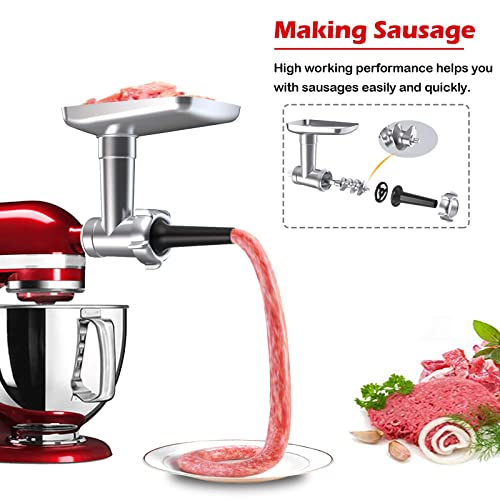  Metal Food Grinder & Pasta Maker Attachment For KitchenAid Stand Mixers, COKBEST 5 In 1 Attachment Included Grinding Meat, Making Sausage,Meatballs,Noodles,Cookies(Silver)
