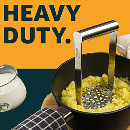 Lurch Germany Heavy Duty Potato Masher With Horizontal Handle | Avocado Masher | Versatile Food Masher For Vegetable | Made Of Durable Stainless Steel | 7.5 Inches - Silver