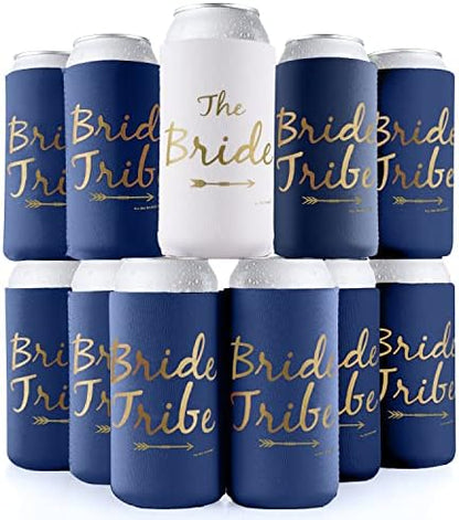  Bride Tribe Bachelorette Party Premium Skinny Can Sleeves - Insulated Neoprene Drink Holders, Fit Slim Spiked Hard Seltzer Beer Cans For Decorations, Supplies, Favors (Pink)