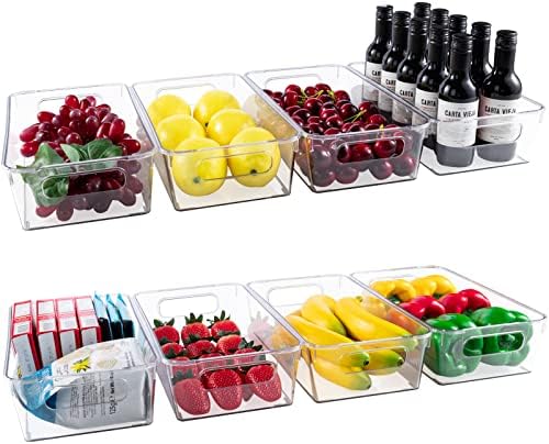  Set Of 6 Refrigerator Organizer Bins, Pantry Organization And Storage Bins, Fridge Organizers With Cutout Handles, Clear Plastic Storage Bins For Pantry - BPA Free Kitchen Organizers