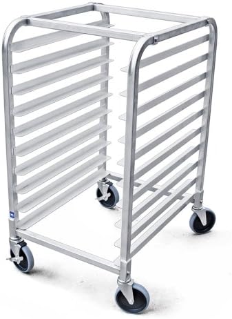  New Star Foodservice 36510 Commercial-Grade Aluminum 10-Tier Sheet Pan/Bun Pan Rack, 26" L X 20" W X 38" H With Brake Wheels