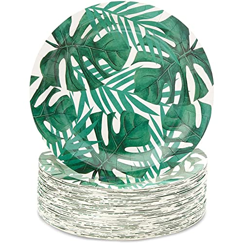  80-Pack Tropical Paper Plates, Disposable 9" Green Leaf Plates Paper Design For Birthday. Bridal Shower, Hawaiian Luau Party Supplies, Summer-Party Themed Decorations