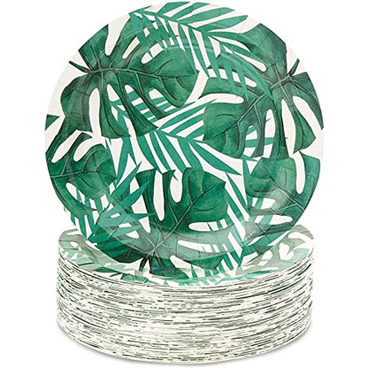  80-Pack Tropical Paper Plates, Disposable 9" Green Leaf Plates Paper Design For Birthday. Bridal Shower, Hawaiian Luau Party Supplies, Summer-Party Themed Decorations