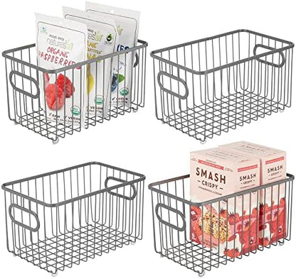  MDesign Metal Farmhouse Kitchen Pantry Food Storage Organizer Basket Bin - Wire Grid Design - For Cabinets, Cupboards, Shelves, Countertops, Closets, Bedroom, Bathroom - 10" Long, 4 Pack - Bronze
