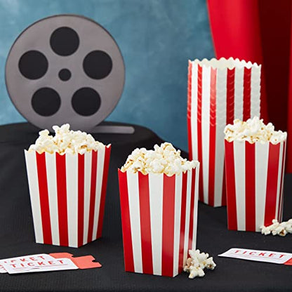  Set Of 100 Mini Popcorn Favor Boxes - 3x5 Snack Containers For Carnival Party Supplies, Movie Night, Birthdays, Red And White, 20 Ounce, 3.3 X 5.6 Inches