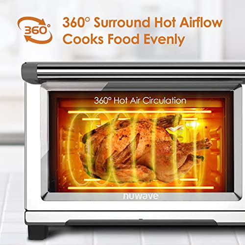  Nuwave Bravo XL Air Fryer Toaster Smart Oven, 12-in-1 Countertop Grill/Griddle Combo, 30-Qt XL Capacity, 50F-500F Adjustable In Precise 5F Increments. Integrated Smart Thermometer, Linear T Technology
