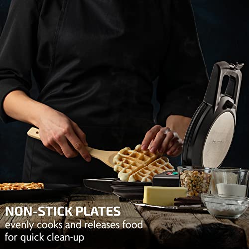  Vente Electric Waffle Maker 1000W Power With Nonstick Plates And 180 Rotating Flip Function, Perfect For Cooking Belgian Waffles And Breakfast, Portable And Compact Design, Black WMF1440BR