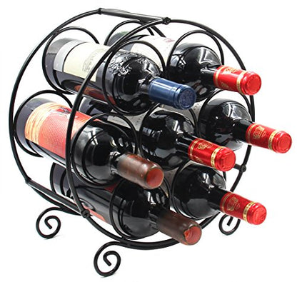  7 Bottles Freestanding Countertop Metal Wine Rack Small Wine Bottle Holders Stands, Black