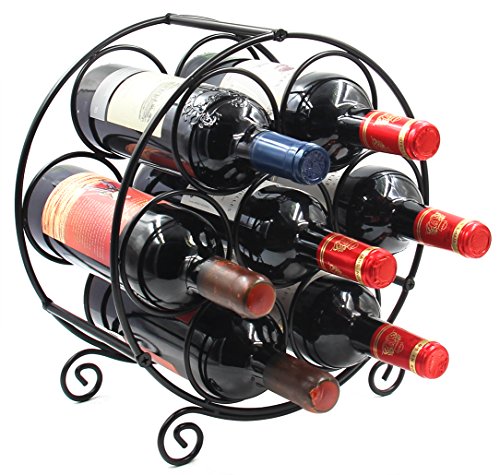  7 Bottles Freestanding Countertop Metal Wine Rack Small Wine Bottle Holders Stands, Black