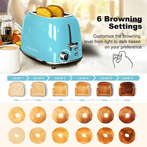  GLCMKZ07BER07 Retro Countertop Microwave Oven, Pull Handle.7 Cu Ft, Blue & Retro 2-Slice Toaster, 1.5" Wide Slot, 6 Browning Levels, Includes A Dust Cover And Removable Crumb Tray, Blue