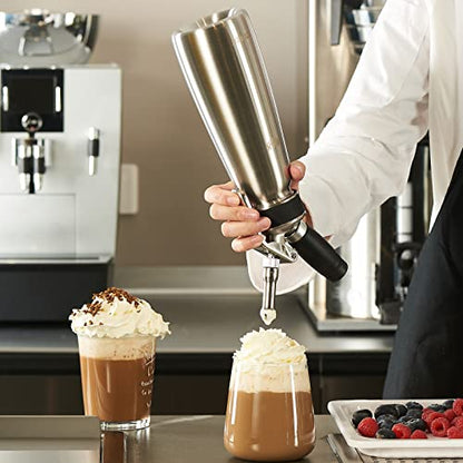  CURTA Professional Whipped Cream Dispenser, 18-8 Stainless Steel Food Grade Cream Whipper, Cream Maker With 3 Decorating Stainless Steel Nozzles, 500ml / 1 Pint Canister, N2O Chargers (Not Included)