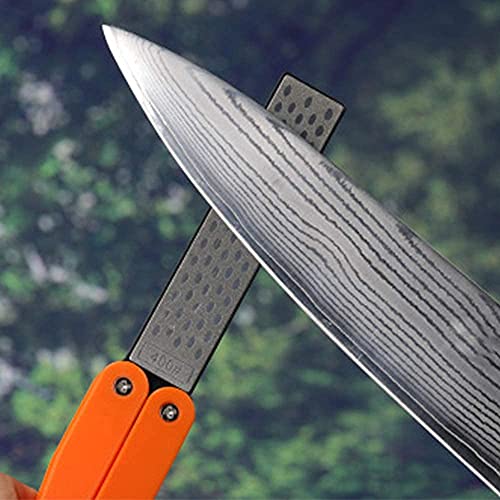  5" Diamond Pocket Sharpener Knife Sharpener Folding Knife Garden Tools Sharpening 400/600 Grit Double Sided Sharpening Stone For Kitchen, Garden, Outdoor Tools (Orange)
