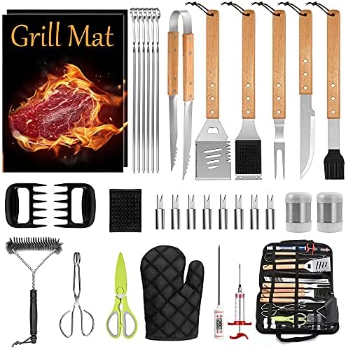  BBQ Grill Accessories Heavy Duty Grill Utensils 32 PCS Set Extra Thick Stainless Steel BBQ Grilling Tools With Nylon Carry Bag Great Gift Christmas For Men In Camping Backyard Barbecue Party