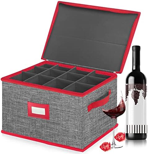  Wine Glass Storage Boxes, Stemware Storage Cases With Divider - China Storage Containers Hard Shell With Lids Holds 12 Wine Glass Or Crystal Glassware Storage Containers, Stackable With Label Window For Transport ,Protection,Moving (Dark Grey)