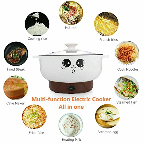  2.8L With Lid (No Steamer) Multifunction Electric Cooker Skillet Pot Wok Electric Hot Pot For Noodles Cook Rice Fried Stew Soup Steamed Fish Boiled Egg Non-stick
